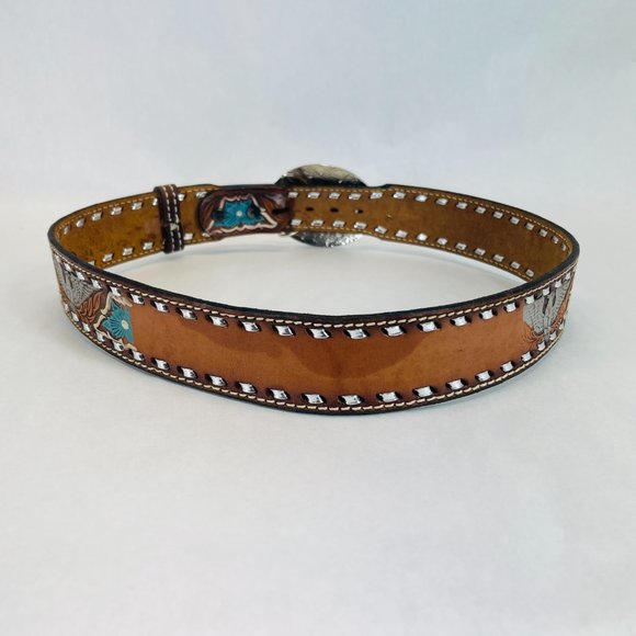 Beautiful Vintage 1960’s Turquoise Inlay Bald Eagle Silver Belt Buckle And Belt main image 6